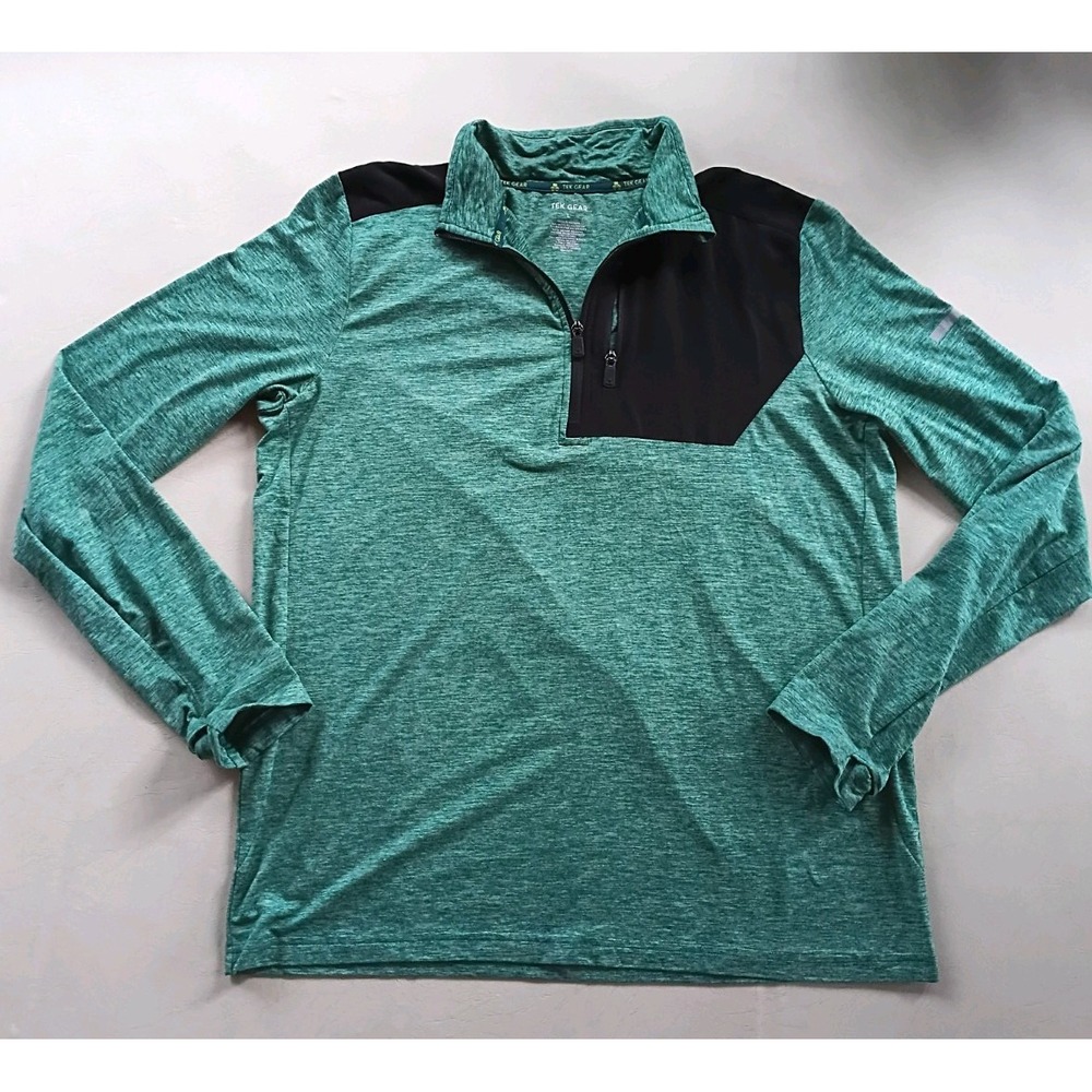 Tek Gear Men’s Large 1/4 Zip Pullover Heather Green Long Sleeve Athletic Shirt L